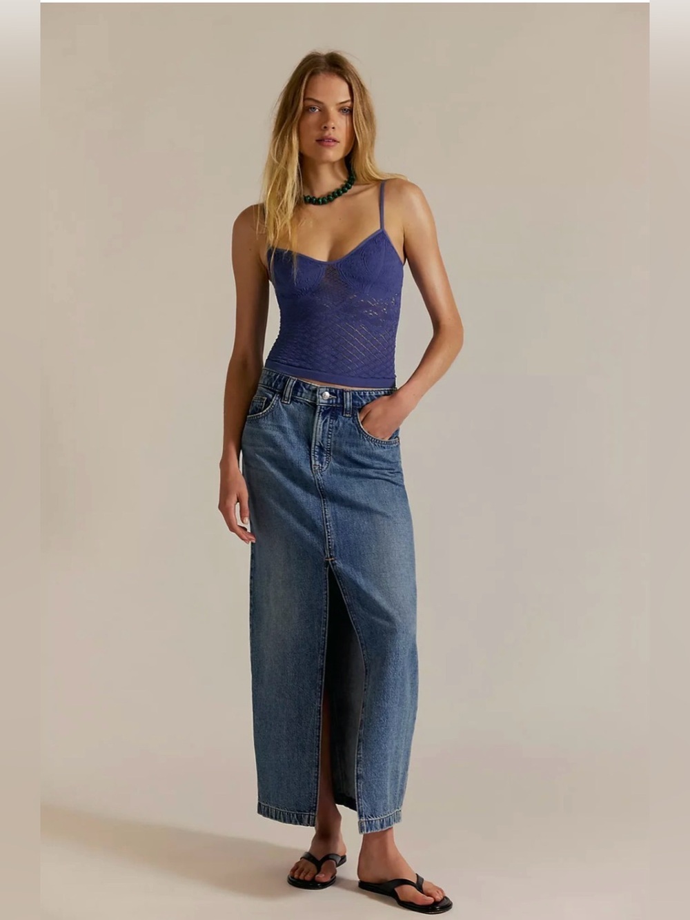 BNWT Free People We The Free Nothing Better Denim Maxi Skirt size 27,28